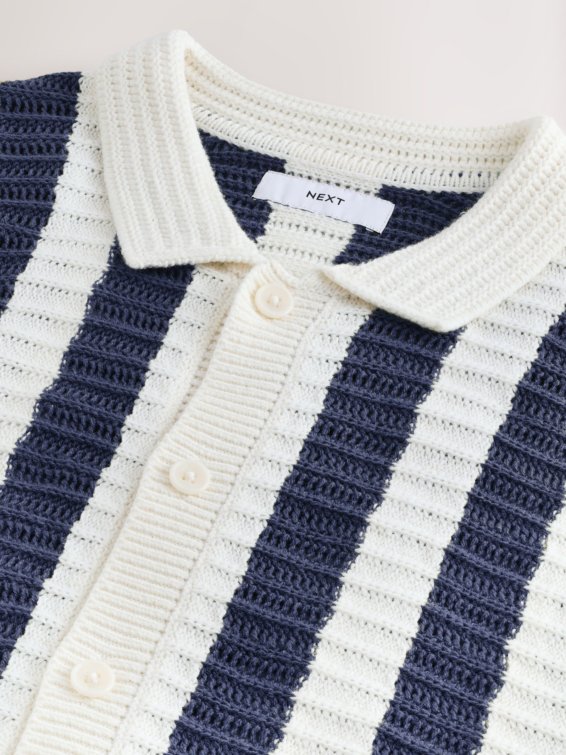 Buy White/Navy Blue Striped Crochet Knitted Shirt from Next USA