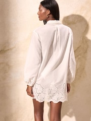 Lipsy White Blue Cotton Cutwork Longline Shirt - Image 4 of 4