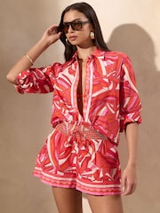 Lipsy Pink Swirl Print Beach Shirt - Image 1 of 5