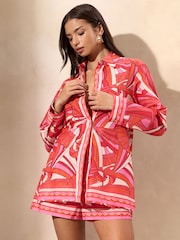 Lipsy Pink Swirl Print Beach Shirt - Image 3 of 5