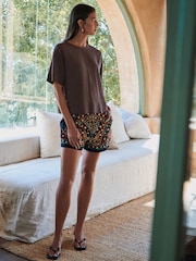 Chocolate Brown Short Sleeve Boxy T-Shirt with Linen - Image 2 of 8