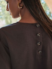 Chocolate Brown Short Sleeve Boxy T-Shirt with Linen - Image 5 of 8