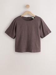 Chocolate Brown Short Sleeve Boxy T-Shirt with Linen - Image 6 of 8