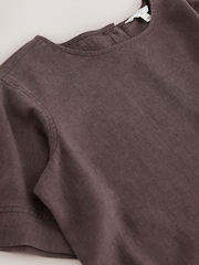 Chocolate Brown Short Sleeve Boxy T-Shirt with Linen - Image 8 of 8