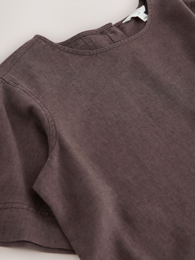 Chocolate Brown Short Sleeve Boxy T-Shirt with Linen - Image 8 of 8