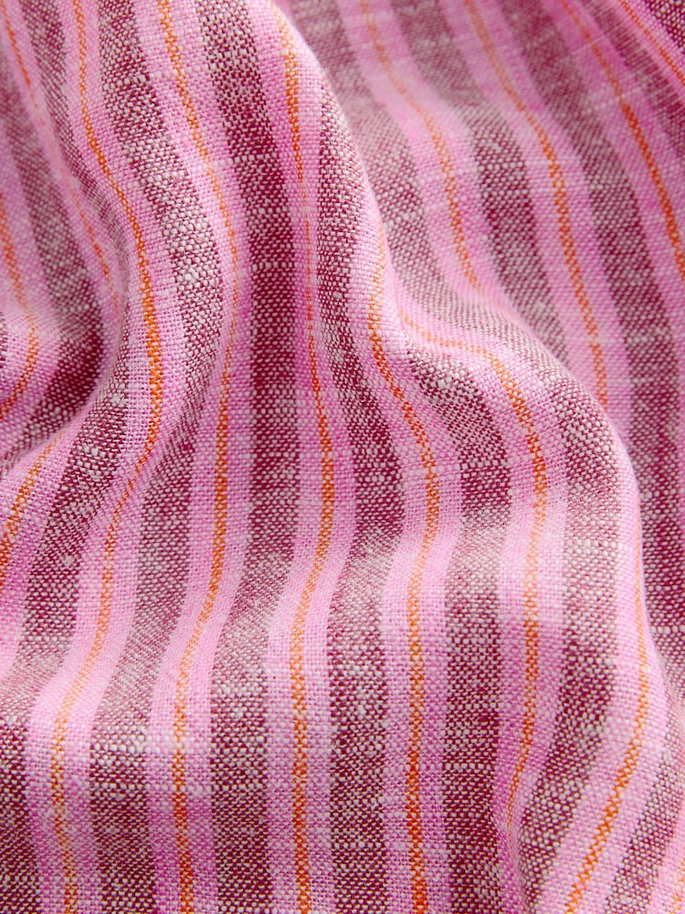 Pink Stripe Flutter Sleeve Button Front Top With Linen - Image 8 of 8