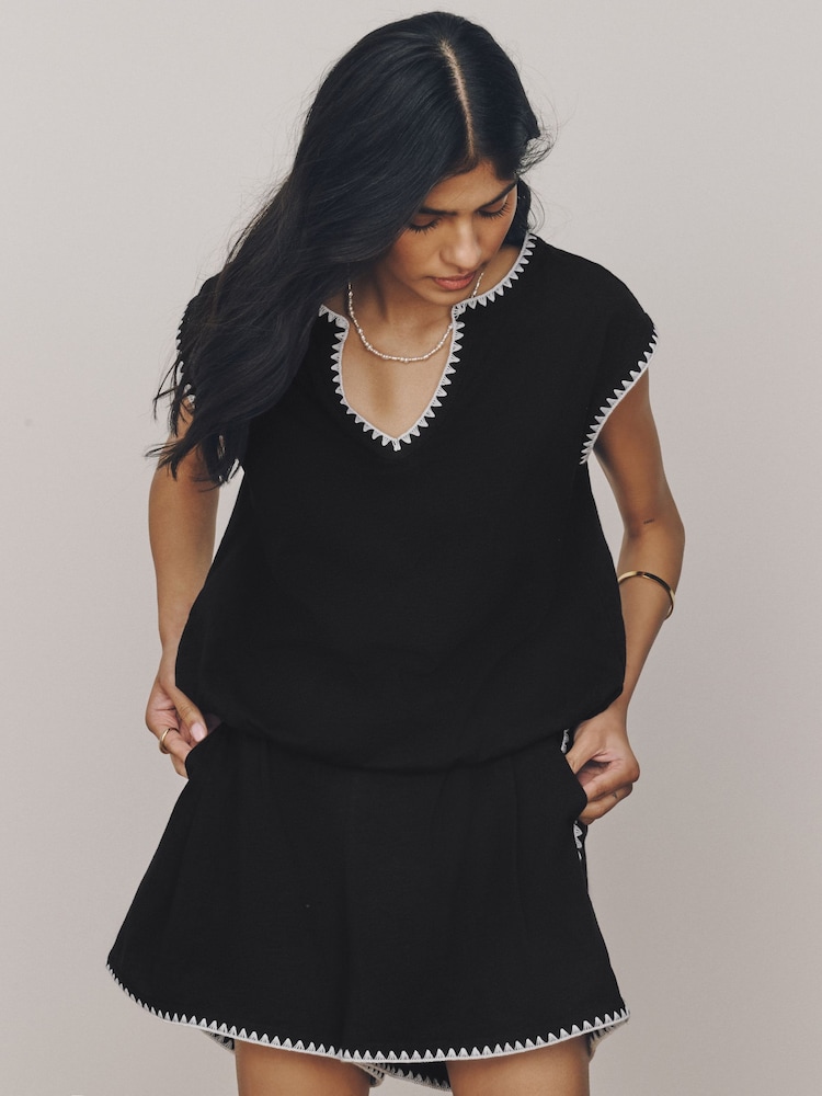 黑色 - 鞭縫針織短褲 - 圖片 2，共 7