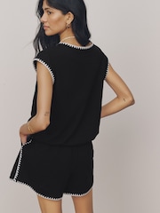 黑色 - 鞭縫針織短褲 - 圖片 3，共 7