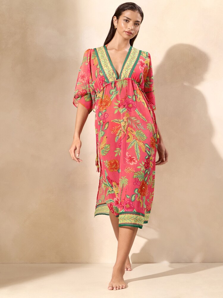 Lipsy Pink Petite Chelsea China Printed Maxi Kaftan - Image 2 of 4