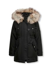 ONLY KIDS Faux Fur Trim Parka Black Coat - Image 1 of 3