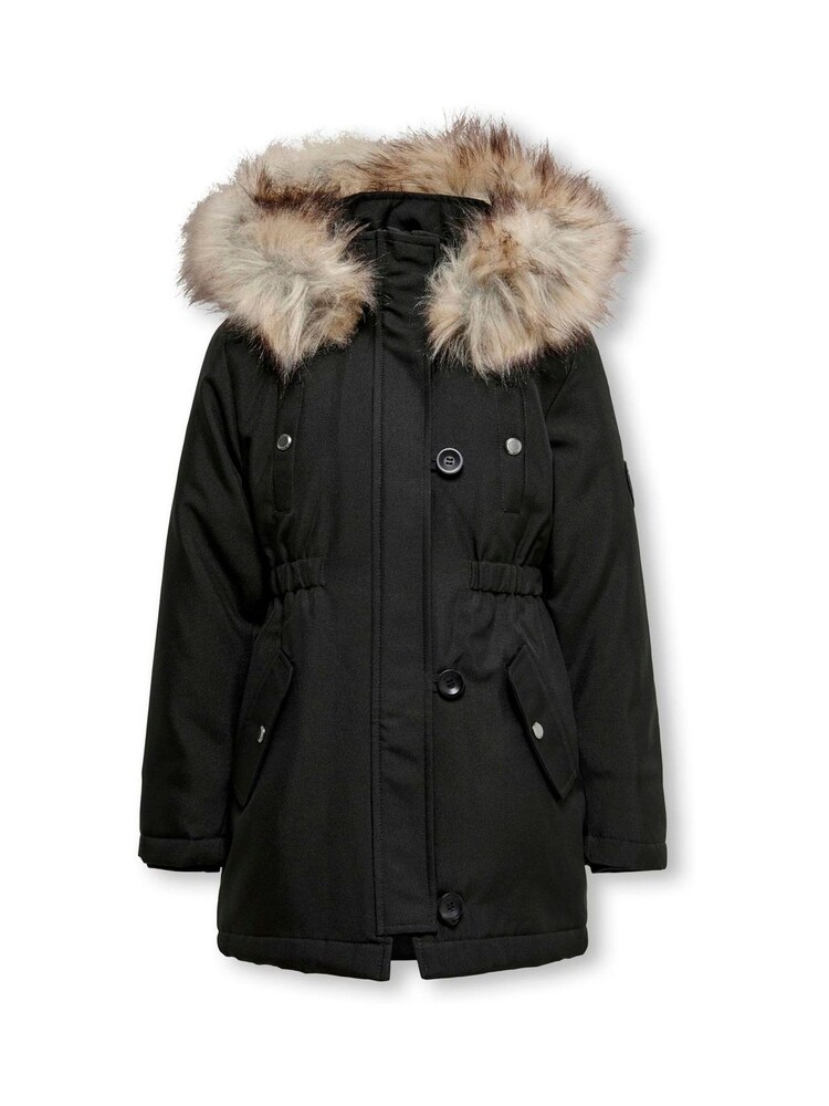 ONLY KIDS Faux Fur Trim Parka Black Coat - Image 1 of 3