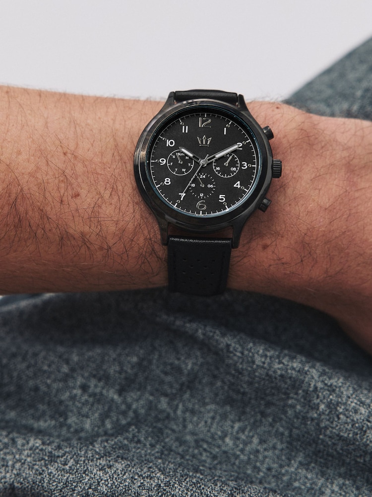 Black Watch With Perforated Strap - Image 1 of 3