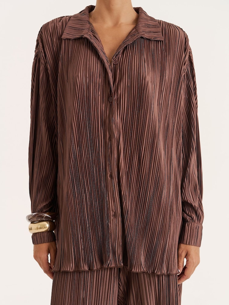 4th & Reckless Brown Plisse Shirt Palais - Image 4 of 4
