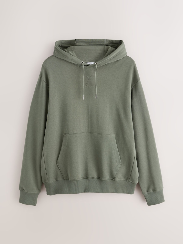 Khaki Green Cotton Rich Lightweight Jersey Hoodie - Image 1 of 3