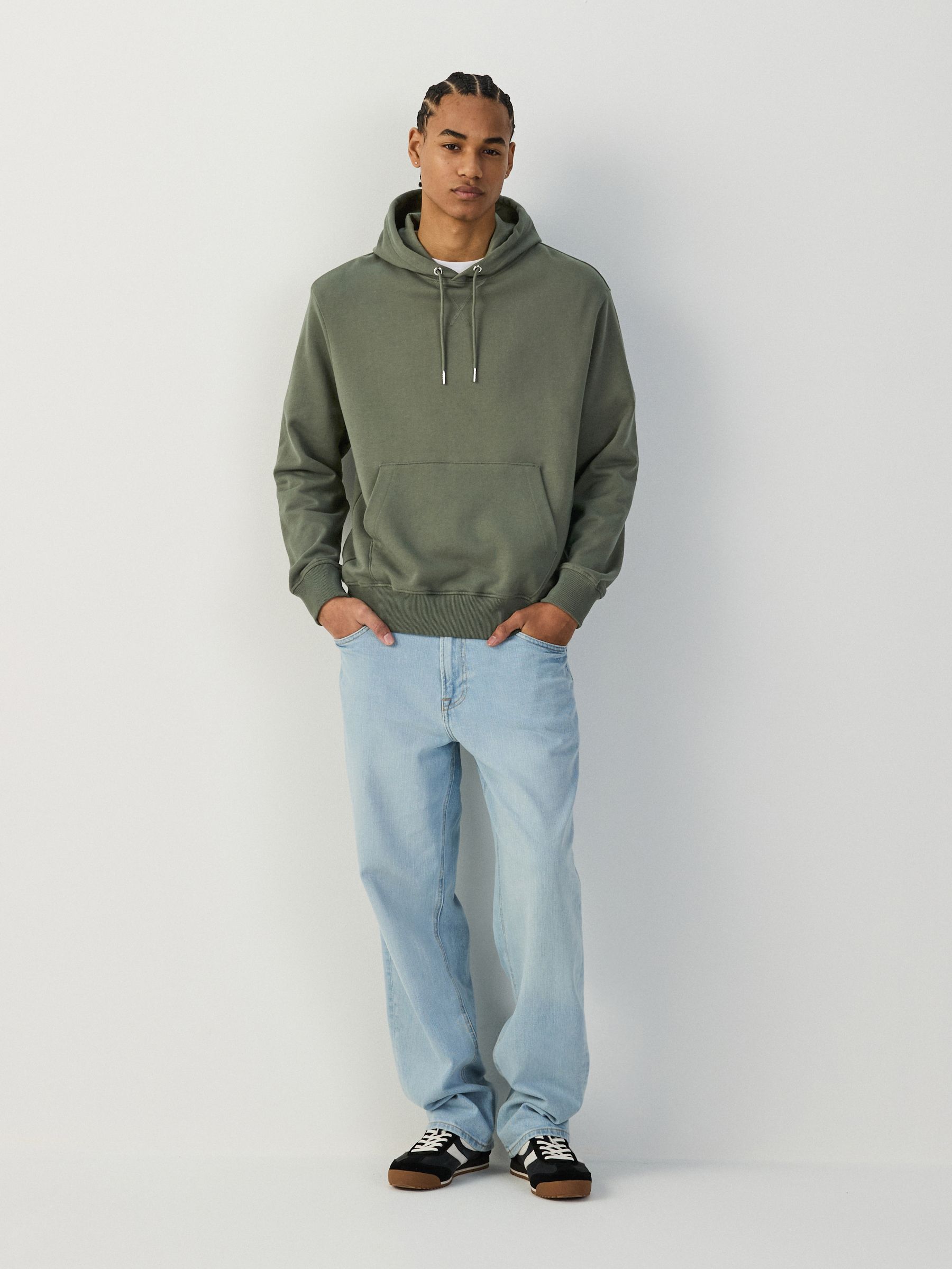 Buy Khaki Green Cotton Rich Lightweight Jersey Hoodie from the