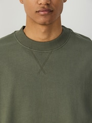 Khaki Green Cotton Rich Lightweight Jersey Crew Sweatshirt - Image 5 of 8