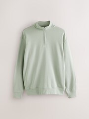 Sage Green Cotton Rich Lightweight Jersey Quarter Zip Sweatshirt - Image 1 of 3