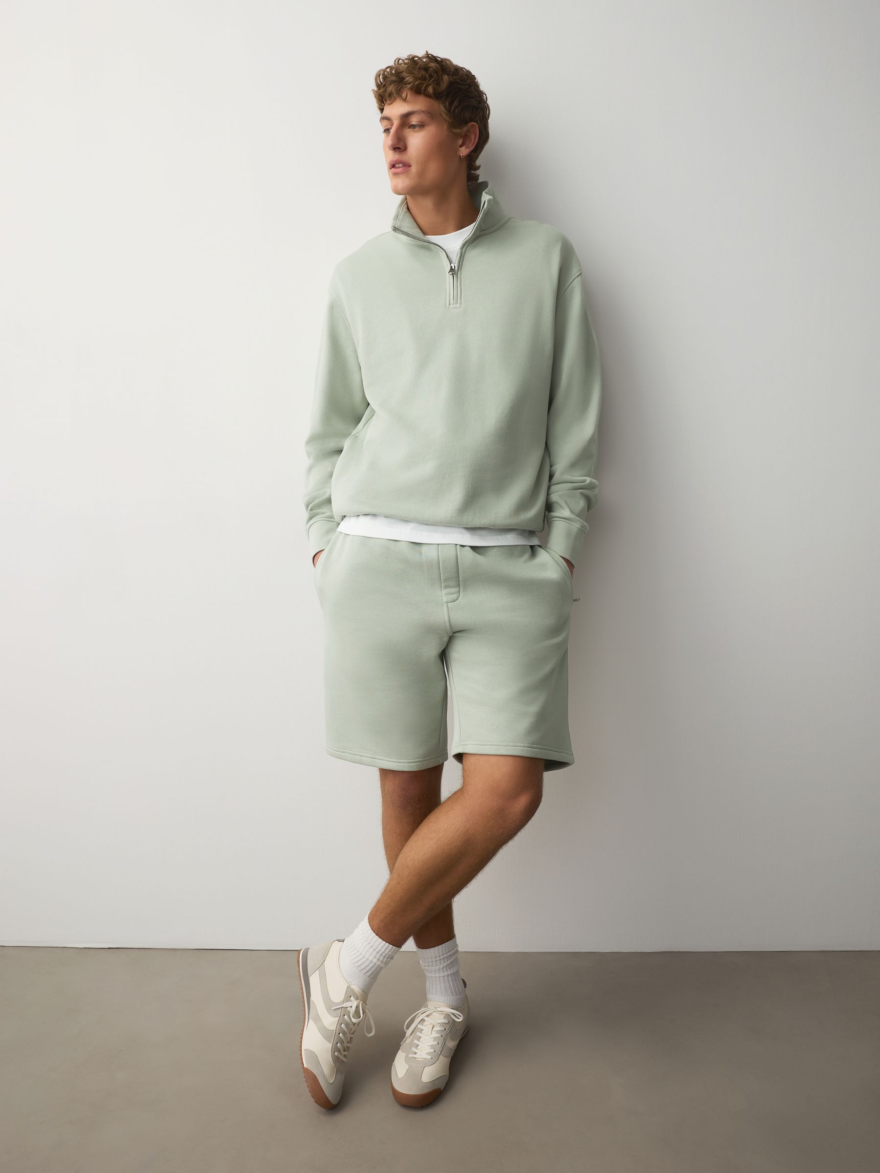 Buy Sage Green Cotton Rich Lightweight Jersey Quarter Zip