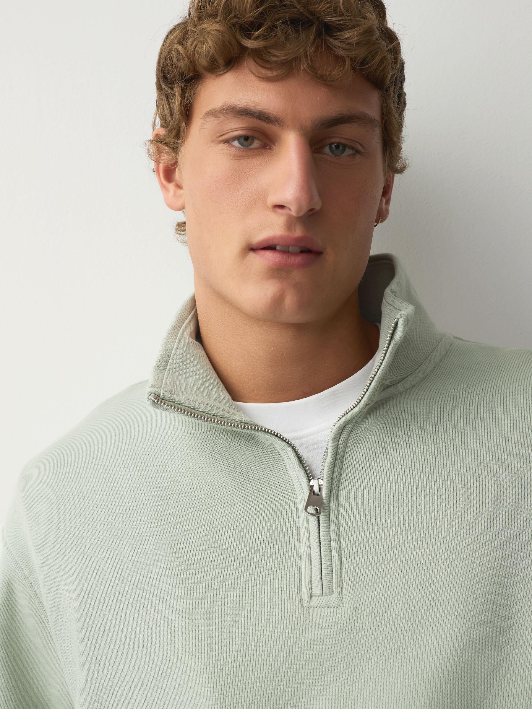 Buy Sage Green Cotton Rich Lightweight Jersey Quarter Zip