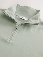 Sage Green Cotton Rich Lightweight Jersey Quarter Zip Sweatshirt - Image 8 of 8