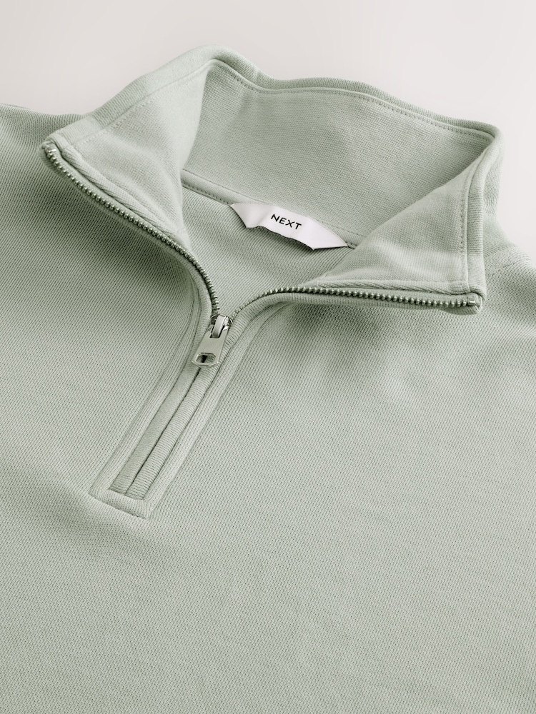 Sage Green Cotton Rich Lightweight Jersey Quarter Zip Sweatshirt - Image 8 of 8