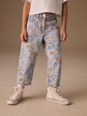 Smiley World Doodle Print - Barrel Leg Jeans (3-16yrs) - Imaginea 1 din 8
