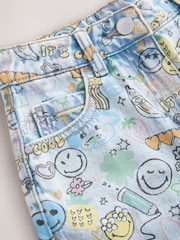 Smiley World Doodle Print - Barrel Leg Jeans (3-16yrs) - Imaginea 7 din 8