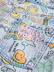 Smiley World Doodle Print - Barrel Leg Jeans (3-16yrs) - Imaginea 8 din 8
