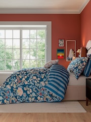 Land & Shore Blue Red Seaforde 100% Cotton Duvet Set - Image 1 of 6