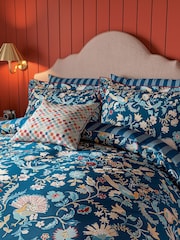 Land & Shore Blue Red Seaforde 100% Cotton Duvet Set - Image 3 of 6