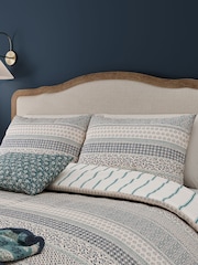 Helena Springfield Blue Teal Folk Stripe 100% Cotton Duvet Set - Image 3 of 6