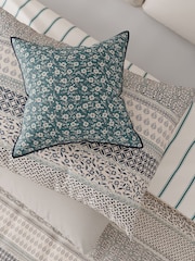 Helena Springfield Blue Teal Folk Stripe 100% Cotton Duvet Set - Image 4 of 6
