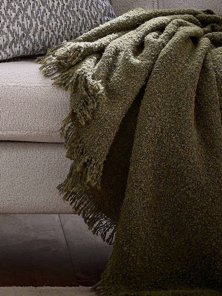Bedeck of Belfast Olive Boucle Wool Rich Throw - Image 1 of 4