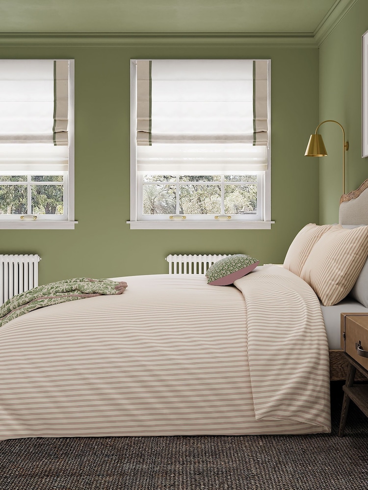 Helena Springfield Green Pink Ticking Stripe 100% Cotton Duvet Set - Image 1 of 5