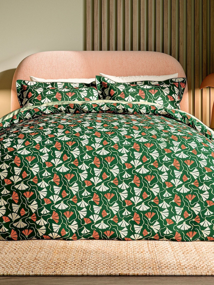 Scion Green Fan Floral Print 100% Cotton Duvet Set - Image 1 of 6