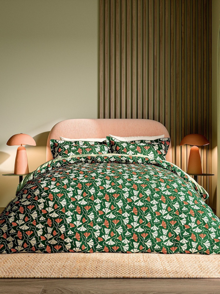Scion Green Fan Floral Print 100% Cotton Duvet Set - Image 2 of 6