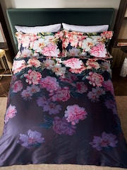 Ted Baker Navy Painted Posy 200 TC Sateen Duvet Set - Image 1 of 6