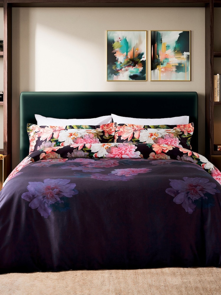 Ted Baker Navy Painted Posy 200 TC Sateen Duvet Set - Image 2 of 6