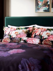 Ted Baker Navy Painted Posy 200 TC Sateen Duvet Set - Image 4 of 6