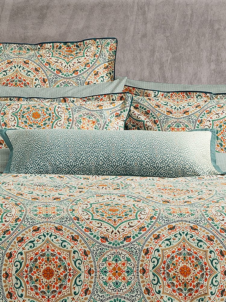 Bedeck of Belfast Gold Teal Addison 200 TC 100% Cotton Square Pillowcase - Image 1 of 5