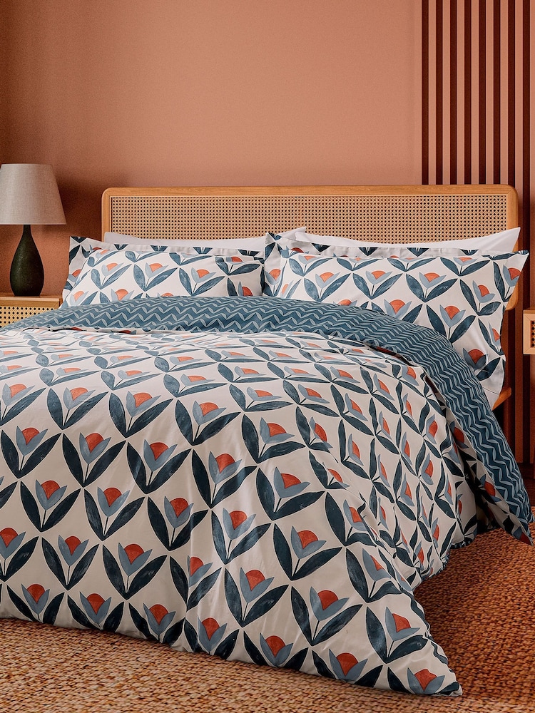 Scion Navy Tulip Trellis 100% Cotton Duvet Set - Image 1 of 6