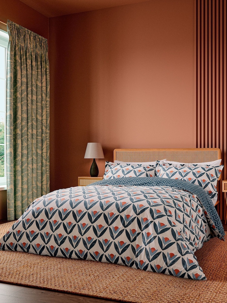 Scion Navy Tulip Trellis 100% Cotton Duvet Set - Image 2 of 6 Scion Navy Tulip Trellis 100% Cotton Duvet Set - Image 2 of 6