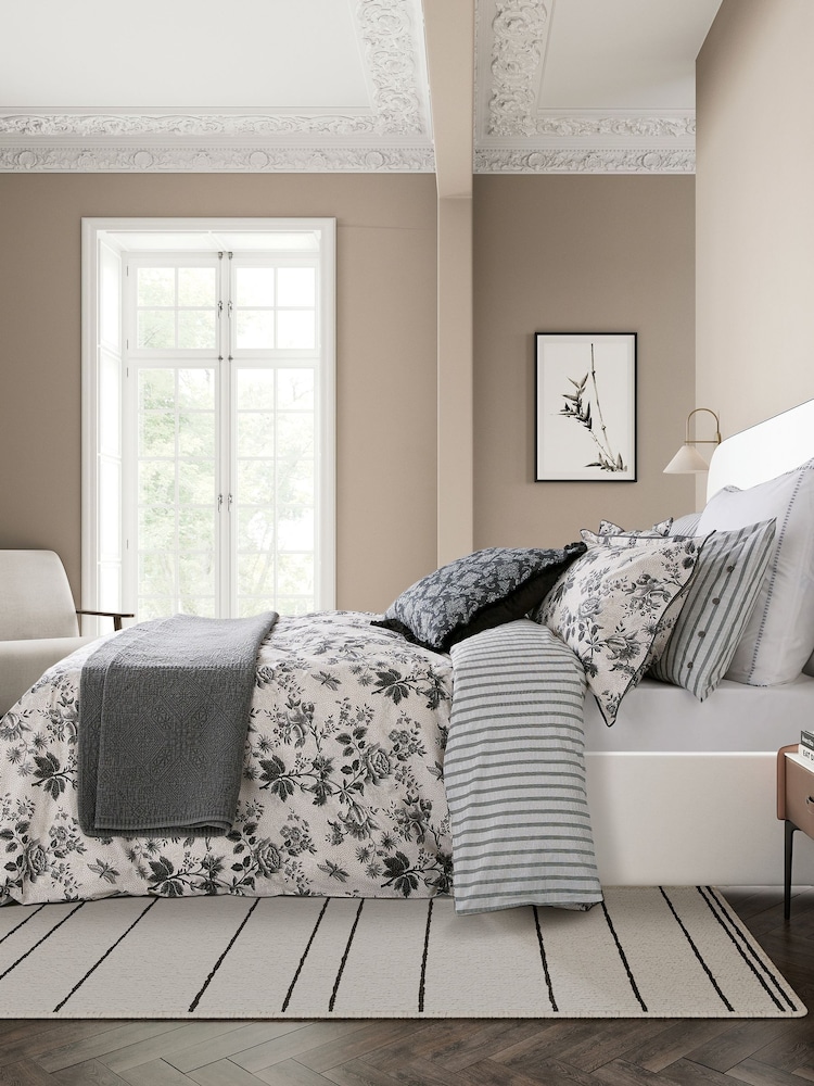 Bedeck of Belfast Chalk Charcoal Florence Embroidered Pillowcases Pair - Image 2 of 5