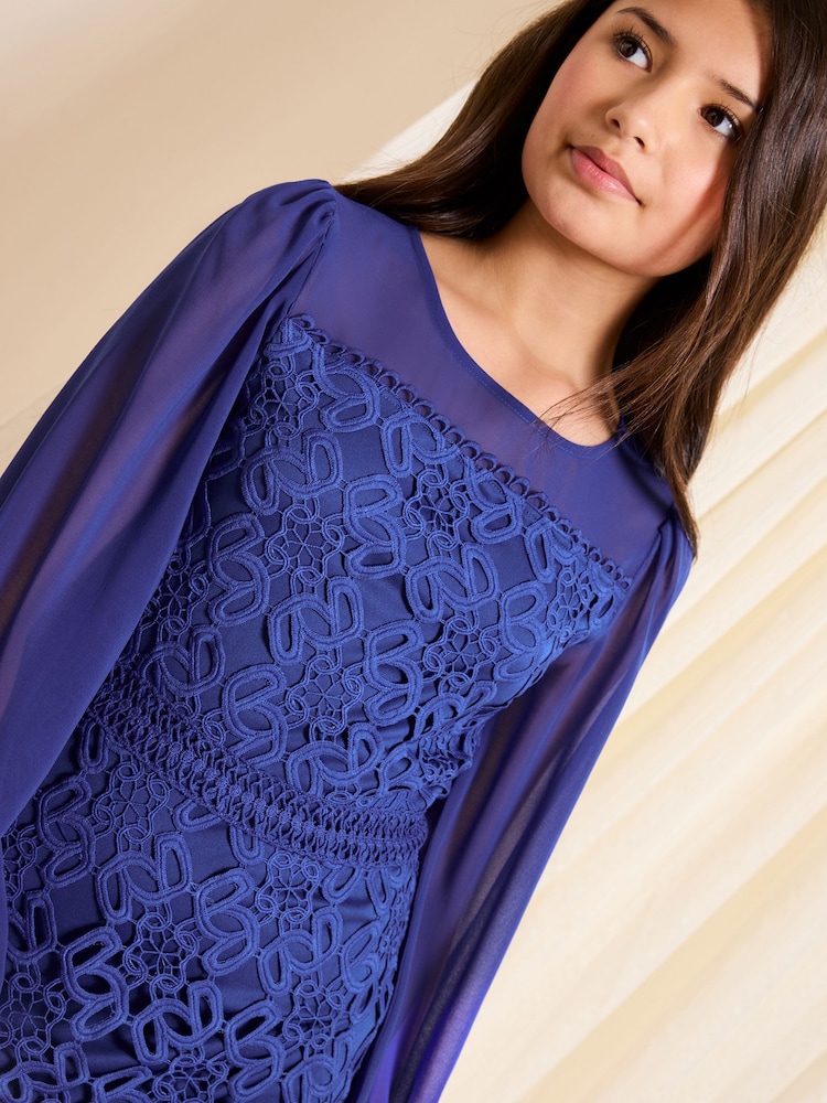 Lipsy Cobalt Blue Lace Chiffon Occasion Dress (5-16yrs) - Image 2 of 5 Lipsy Cobalt Blue Lace Chiffon Occasion Dress (5-16yrs) - Image 2 of 5