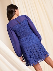 Lipsy Cobalt Blue Lace Chiffon Occasion Dress (5-16yrs) - Image 5 of 5