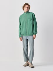 Green Tunneled Hem Lightweight Jersey Zip Through Funnel Sweat Top - Image 2 of 6