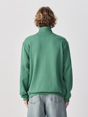 Green Tunneled Hem Lightweight Jersey Zip Through Funnel Sweat Top - Image 3 of 6