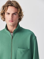 Green Tunneled Hem Lightweight Jersey Zip Through Funnel Sweat Top - Image 4 of 6