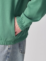 Green Tunneled Hem Lightweight Jersey Zip Through Funnel Sweat Top - Image 5 of 6