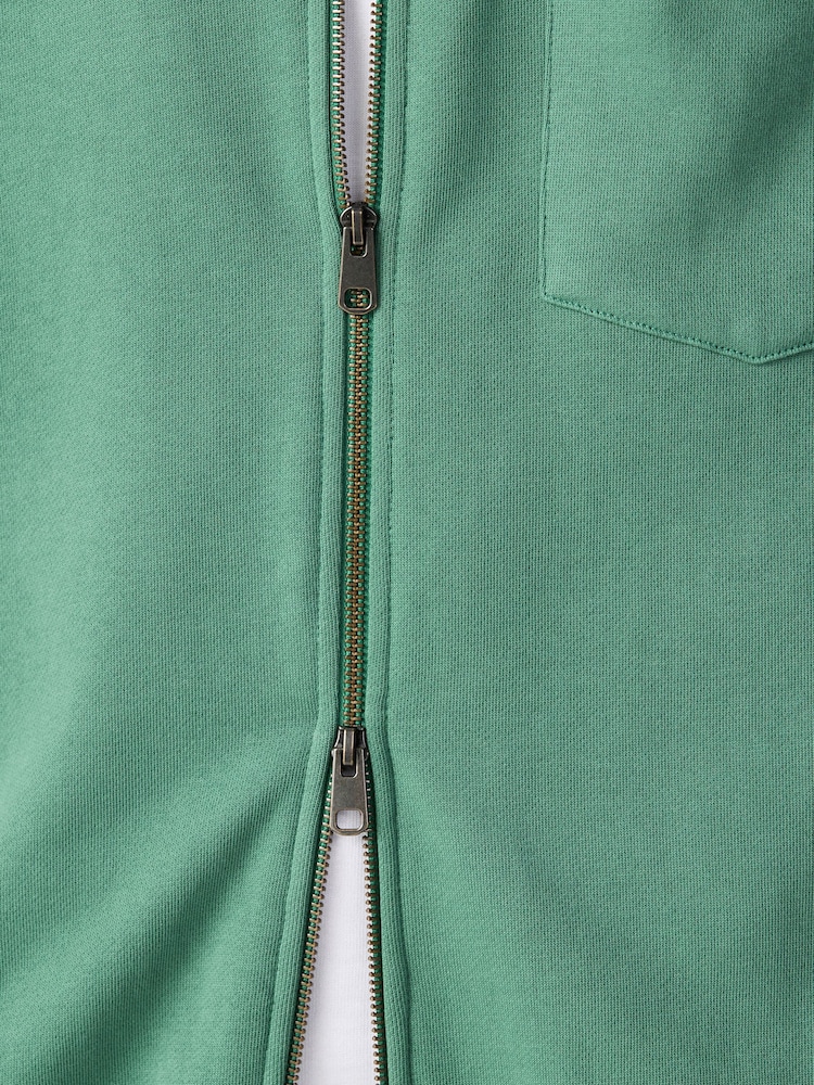 Green Tunneled Hem Lightweight Jersey Zip Through Funnel Sweat Top - Image 6 of 6